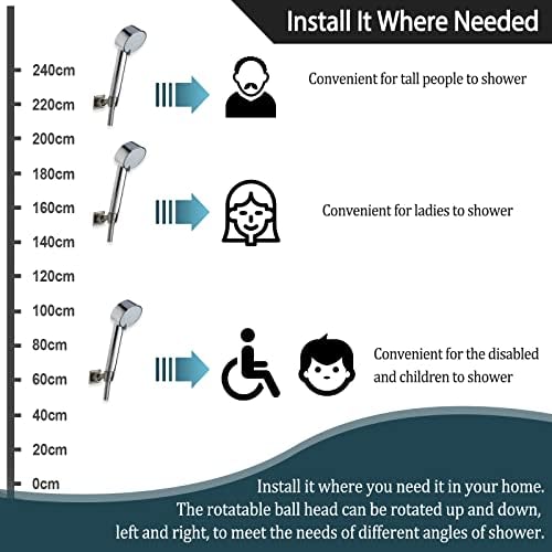 Shower Head Holder All Meta Handheld Shower Wand Bracket Adhesive Shower Wall Mount Holder Brass Shower Spray Holder Black, Drill Free Glue Installation