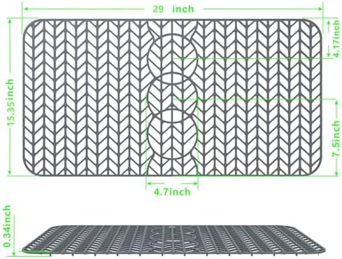 GUUKIN Sink Protectors for Kitchen Sink - 29"x 15.35" Silicone Kitchen Sink Mat Grid for Bottom of Farmhouse Stainless Steel Porcelain Sink with 3 Reserved Holes（Grey）
