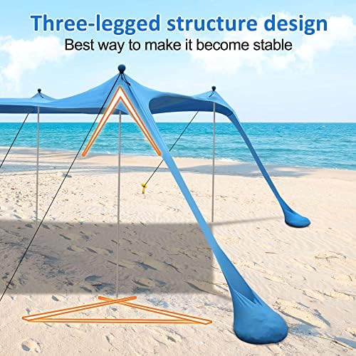 Beach Canopy, Beach Tent Sun Shelter with Beach Blanket,Beach Shade 11x11 FT with UPF 50+ UV Protection, Beach Sun Shade Canopy for Beach, Camping, Backyard and Picnics.