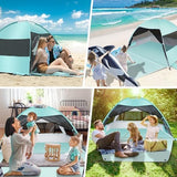 Large Easy Setup Beach Tent,Anti-UV Beach Shade Beach Canopy Tent Sun Shade with Extended Floor & 3 Mesh Roll Up Windows Fits 3-4 Person,Portable Shade Tent for Outdoor Camping Fishing (Mint Green)