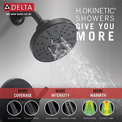 Delta Faucet Nicoli 14 Series Single-Handle Tub and Shower Trim Kit, Shower Faucet with 5-Spray H2Okinetic Shower Head, Matte Black 144749-BL (Shower Valve Included)