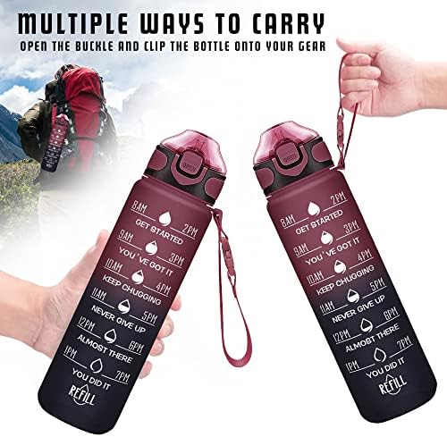 Enerbone 32 oz Drinking Water Bottle with Times to Drink and Straw, Motivational with Carrying Strap, Leakproof BPA & Toxic Free, Ensure You Drink Enough Water for Fitness Gym Outdoor