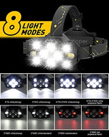 Victoper Headlamp Rechargeable, High Lumen Bright 10 LEDs Head Lamp, 8+2 Modes Head Light with Red Light for Adult, Waterproof Head Flashlight for Outdoor Running, Hunting, Camping, Hiking