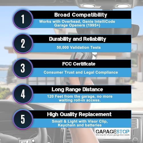 Garage Stop 2X for G1T-BX, 38501R Genie Intellicode Garage Door Remote, 1-Button Genie Garage Door Opener Remote Replacement, Auto-Seek Dual Frequency (315/390 MHz)