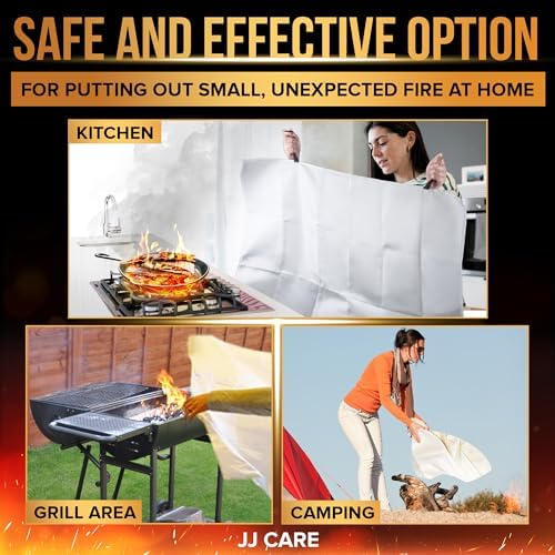 JJ CARE Fire Blanket – 5 Packs with Hooks and Gloves – Emergency Fire Blanket for Home & Kitchen, High Heat Resistant Fire Suppression Blankets for Home Safety, Kitchen, and Camping