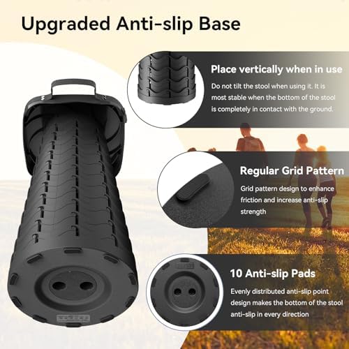 2025 Upgraded Portable Folding Stool, Collapsible Stool, Telescoping Camping Stool with Max Load Capacity 485lbs, Square Retractable Seat for Camping Gardening Fishing Hiking BBQ[Black]