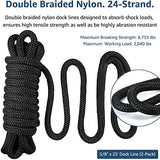 Dock Lines: 5/8" x 25' Double Braided Nylon - Premium Boat Ropes with 15" Loop - Marine Grade - Sturdy Dock Lines - 2 Pack