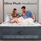 Intex 64447ED Dura-Beam Deluxe Ultra Plush Air Mattress with Headboard: Fiber-Tech – Queen Size – Built-in Electric Pump – 18in Bed Height – 600lb Weight Capacity