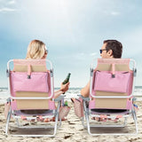Giantex Folding Beach Chair, Patio Sling Chairs with 5 Adjustable Position, Head Pillow, Storage Bag, Towel Bar, Cup Holders, Backpack Chairs for Sunbathing, Camping Chair