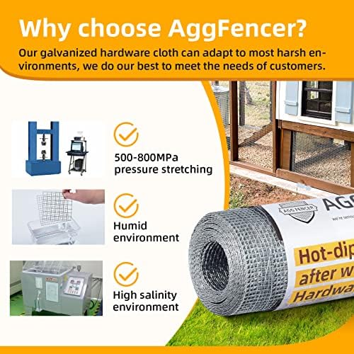 16in x 10ft Hardware Cloth 1/8 inch 27Ga Hot Dipped Galvanized After Welding, Chicken Coop Wire Fence, Welded Metal Fencing Roll Mesh for Bee Screen Garden Plant Poultry Animal Netting Cage