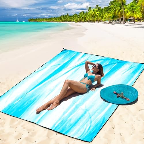 Beach Blanket Waterproof Sandproof Beach Mat 79" X 83" /10'x9'for 2-8 Adults Quick Drying Outdoor Picnic Mat Beach Accessories for Travel, Camping, Hiking