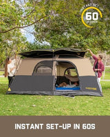 FanttikOutdoor Instant Cabin Tent 6/8/10/12 Person Camping Tent Setup in 60 Seconds with Rainfly & Windproof Portable with Carry Bag for Family Camping & Hiking, Upgraded Ventilation, Khaki