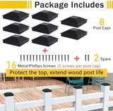 Goovilla 6x6 Post Caps Black(Actual 5.5" x 5.5"), 8 Pack Fence Post Caps with 16 Screws and Easy Installation, Sturdy Waterproof Plastic Deck Post Caps with Frosted Finishing Touch, Protect Wood Post