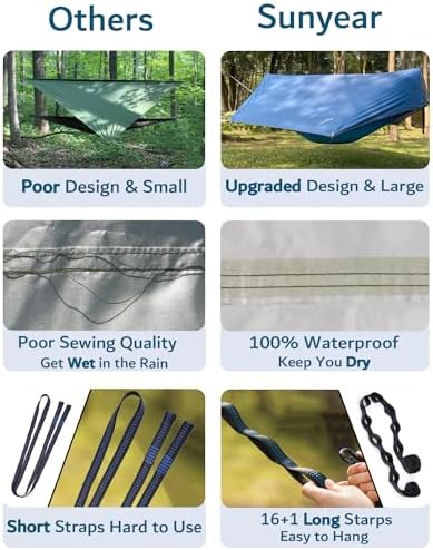 Sunyear Camping Hammock, Portable Single & Double Hammock with Net, 2 Person Hammock Tent with 2 * 10ft Straps, Best for Outdoor Hiking Survival Travel