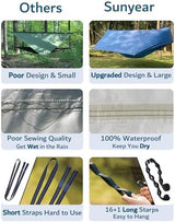 Sunyear Camping Hammock, Portable Single & Double Hammock with Net, 2 Person Hammock Tent with 2 * 10ft Straps, Best for Outdoor Hiking Survival Travel