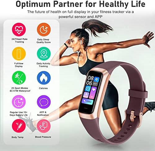 Fitness Tracker with 24/7 Heart Rate, Blood Oxygen Blood Pressure Sleep Monitor, Activity Trackers 5 ATM Waterproof,Step Calorie Counter Pedometer Health Smart Watch for Women Men (Black)