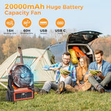 Portable Camping Fan, 20000mAh Rechargeable Battery Operated Fans with Lights, Outdoor Beach Tent Fan, 4 Speed, Adjustable Brightness for Picnic, Barbecue, Fishing, Office, Home
