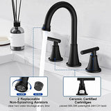 Bathroom Faucets for Sink 3 Hole, Hurran Matte Black Bathroom Sink Faucet with Pop-up Drain and Supply Lines, Stainless Steel Lead-Free Widespread Faucet for Vanity RV Farmhouse Sink