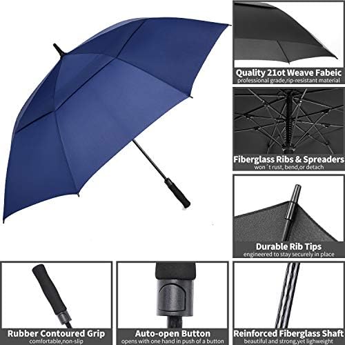 MRTLLOA 54/62/68/72 Inch Automatic Open Golf Umbrella, Extra Large Oversize Double Canopy Vented Windproof Waterproof Stick Umbrellas for Rain