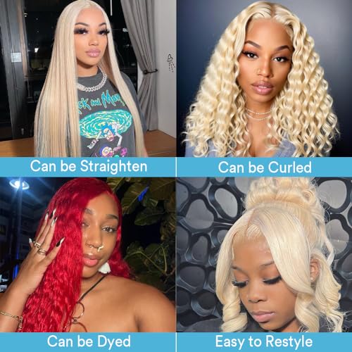 Boyusijf 613 Lace Front Wig Human Hair 613 Blonde Deep Wave 13x6 HD Transparent Lace Front Wig Human Hair Pre Plucked Blonde Wig Human Hair with Baby Hair 180% Density for Women(30inches 613 13x6 Wig)