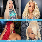 Boyusijf 613 Lace Front Wig Human Hair 613 Blonde Deep Wave 13x6 HD Transparent Lace Front Wig Human Hair Pre Plucked Blonde Wig Human Hair with Baby Hair 180% Density for Women(30inches 613 13x6 Wig)