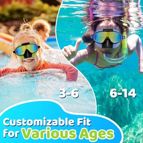 Vvinca Swim Goggles with Nose Cover, 2 Pack Wide View Diving Mask Anti-Fog UV No Leak Toddlers Swimming Goggles for Kids 3-15