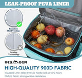 INSMEER Cooler with Wheels and Handle, 80 Cans/50L Rolling Cooler, Portable Soft Sided Cooler with Wheel, 2-in-1 Collapsible Cooler Trolley Cart, Large Coolers for Grocery Shopping