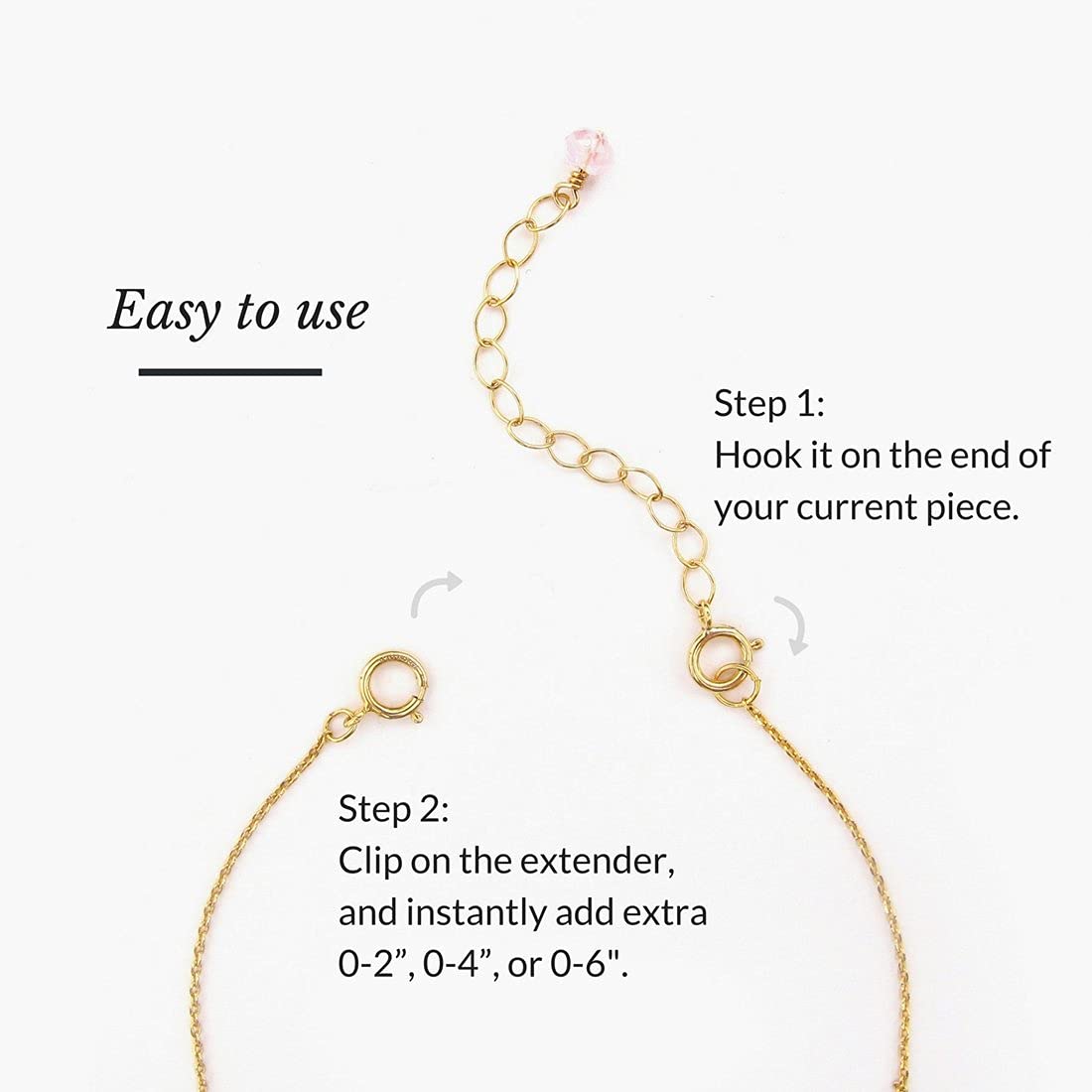 BENIQUE Necklace Bracelet Extender - 14K Gold Filled or Solid 925 Sterling Silver Extension, Medium Size Jewelry Chain, Durable Strong Removable 2" 4" or 6" Made in USA
