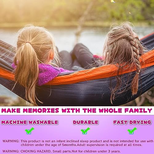 SZHLUX Kids Hammock - Kids Camping Gear, Camping Accessories with 2 Tree Straps and Carabiners for Indoor/Outdoor Use, Pink & Light Purple