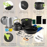 Camping Cookware Set - 19-Piece Lightweight Backpacking Cookware with Pots, Pans, Utensils - Compact Outdoor Cooking Kit for Camping, Hiking, Backpacking & Survival