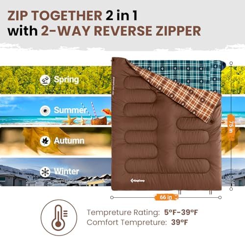 KingCamp Sleeping Bag for Adults, Cold Weather & Warm XL Big and Tall Flannel Sleeping Bags with Compression Sack Portable Waterproof Essentials Gear Accessories for Outdoor Camping