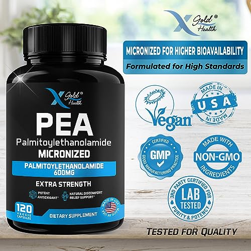 Palmitoylethanolamide Pea Supplement 600 mg | Micronized Pea 99% Highly Purified and Bioavailable | Made in USA | Supplement for Men and Women - 120 Capsules