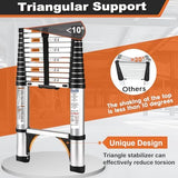 Soctone Telescoping Ladder, 12.5 FT Aluminum Button Retraction Extension Ladder with 2 Triangle Stabilizers, Multi-Purpose Ladder with Slow Down Design, 330lbs Max Capacity for House Daily Life