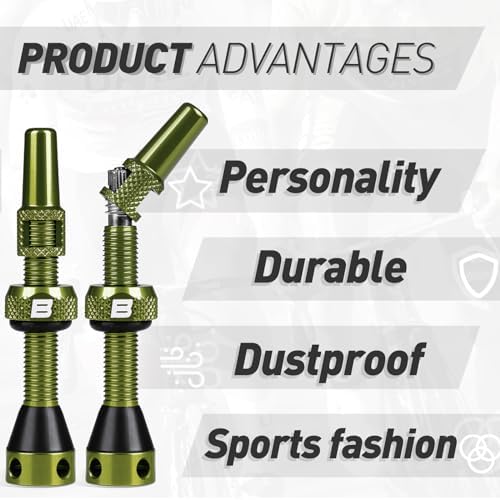 BWSHLF Tubeless Presta Valve Stem 40/44/55/60/65/80/100 mm, Super Light Alloy Presta Valve Stem Kit with Valve Core Remover Tool and Valve Stem Caps - Multiple Color and Size Options(Pair)