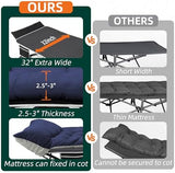 Portable Camping Cot, 32" Extra Wide Camping Cots for Adults with Thick Mattress, Heavy Duty Sleeping Cot Holds Up to 600LBS, Cots for Sleeping, Rv, Beach, Patio, Office Naps(Blue)