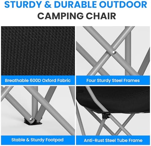Simple Deluxe Portable Camping Chair, Lightweight Folding Chair for Camp, Outdoor Chair for Adults, Sports, Beach, Hiking, Backpacking, Garden