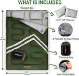 SereneLife Backpacking Sleeping Bag Camping Gear-Double Sleeping Bag For Adults/Teens W/2 Pillows,Bag-Outdoor Lightweight Weather Proof Sleeping Bags For Camping,Backpacking,Hiking-SereneLife SLSBX9