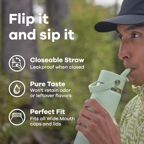HYDRO FLASK Wide Mouth vacuum insulated stainless steel water bottle with leakproof closeable straw lid for cold water drinks, sports, travel, car and school