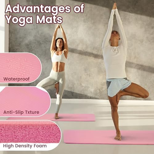Yoga Mat, 1/2-Inch Extra Thick High Density Exercise Mat, Anti-Tear Exercise Yoga Mat with Carrying Strap, Suitable for Various Yoga Exercises