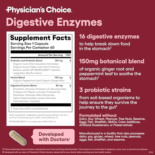 Physician's CHOICE 60 Billion Probiotic 30ct + Bloat & Gas Probiotic 30ct + Digestive Enzymes 60ct - Gut Guardian Bundle