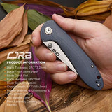 CJRB Folding Knife Feldspar Pocket Folding Knife Stonewash D2 Steel Blade G10 Tactical Handle EDC Knife,Blue Handle-Large(J1912)