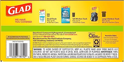 Glad Tall Kitchen Trash Bags 13 Gallon, Gain Original Garbage Bags, Odorshield with Drawstring, 80 Count