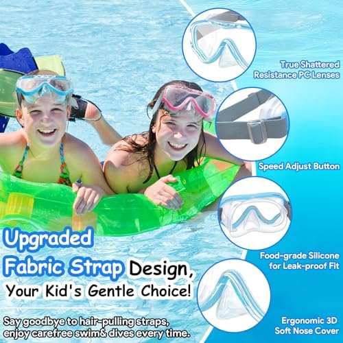 Vvinca Kids-Goggles with Nose Cover, Diving Mask Elastic Fabric Strap Anti Fog Anti Shattered Lens for Kids Swim Goggles 3-14