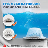 zaa Bathtub Drain Hair Catcher, Silicone Collapsible 3 Pack Drain Protector for Pop-Up and Regular Drains of Shower, Bathtub, Tub, Bathroom, Sink, Green Grey Blue