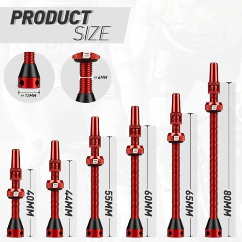 BWSHLF Tubeless Presta Valve Stem 40/44/55/60/65/70/80/100 mm, Super Light Alloy Presta Valve Stem Kit with Valve Core Remover Tool and Valve Stem Caps - Multiple Color and Size Options(Pair)