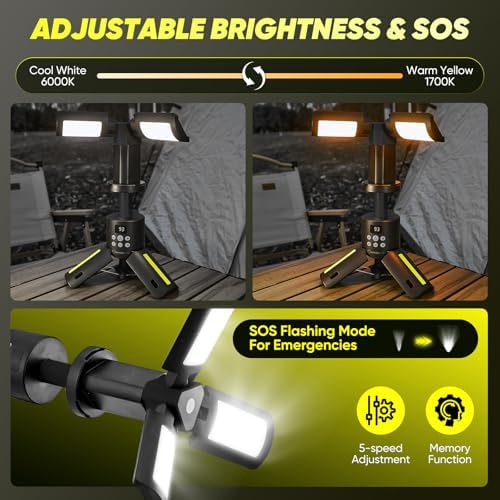 Telescopic Camping Lights with Stand, 5000LM Rechargeable LED Flashlight, 9 Color Modes, Collapsible Tent Lantern with Reflective Strips, Magnetic Base for Power Outages, Camping & Emergency