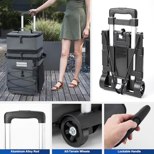 Odoland 48/72 Cans Soft Cooler with Wheels and Handle Collapsible Ice Chest Rolling Coolers on Wheels for Beach Camping Travel and Picnic