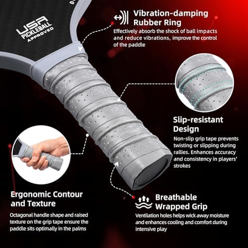 BAGAIL Pickleball Paddles, USAPA Approved Fiberglass Surface Pickleball Set, Lightweight Pickle Ball Rackets with 4 Balls, 1 Bag, Designed in California for Traction and Stability