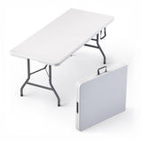 6 Feet Foldable Table with Built in Handle & Steel Legs | 6FT Heavy Duty Folding Portable | Perfect for Party, Dining, Wedding, Events, Picnic Indoor, Outdoor, Camping, Utility, Folding - 6 Foot