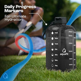 AQUAFIT 1 Gallon Water Bottle With Straw & Times To Drink - 128 oz - Motivational - Large - Sports Gym Water Jug With Time Marker